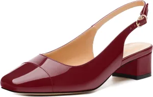 Women's Slingback Pumps, Low Chunky Heels Square Toe Pumps for Women, Block Heels Dress Shoes Closed Toe Comfortable Wedding Work Pump Sandals