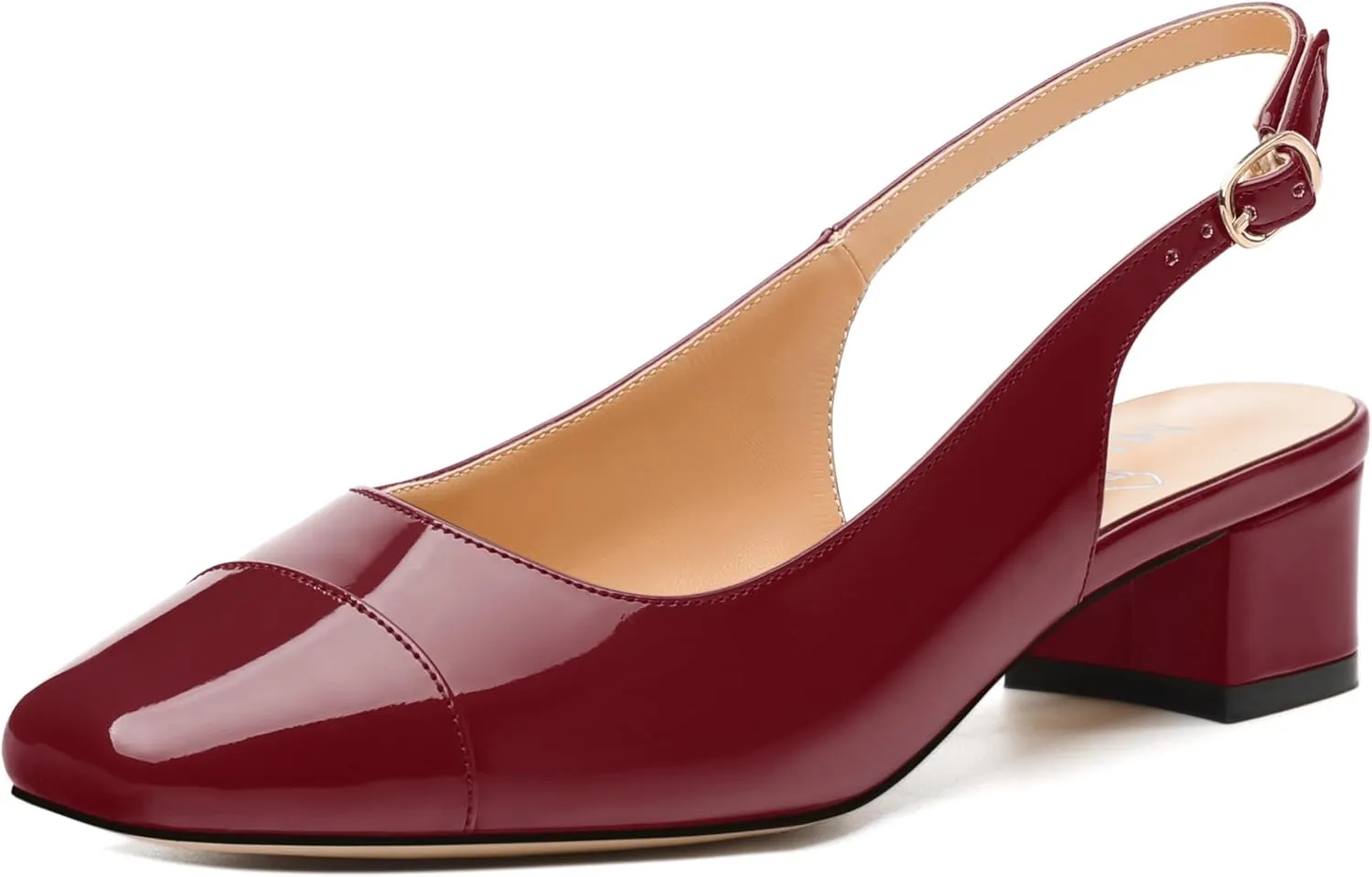 Women's Slingback Pumps, Low Chunky Heels Square Toe Pumps for Women, Block Heels Dress Shoes Closed Toe Comfortable Wedding Work Pump Sandals