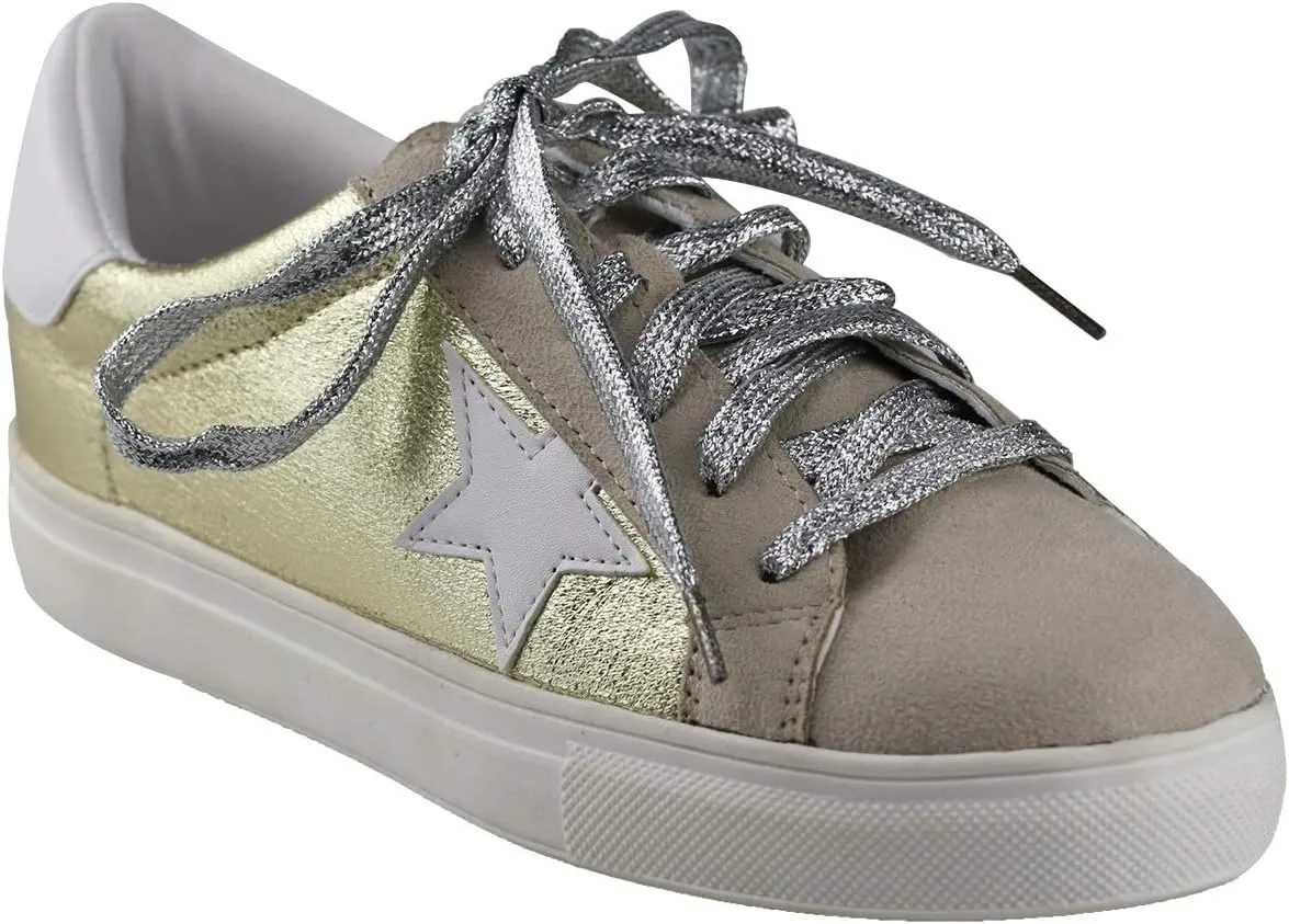 Womens Sneaker Flats Fashion Sneaker Glitter Metallic Lace Up Sparkle Slip On Street Casual Running Shoes
