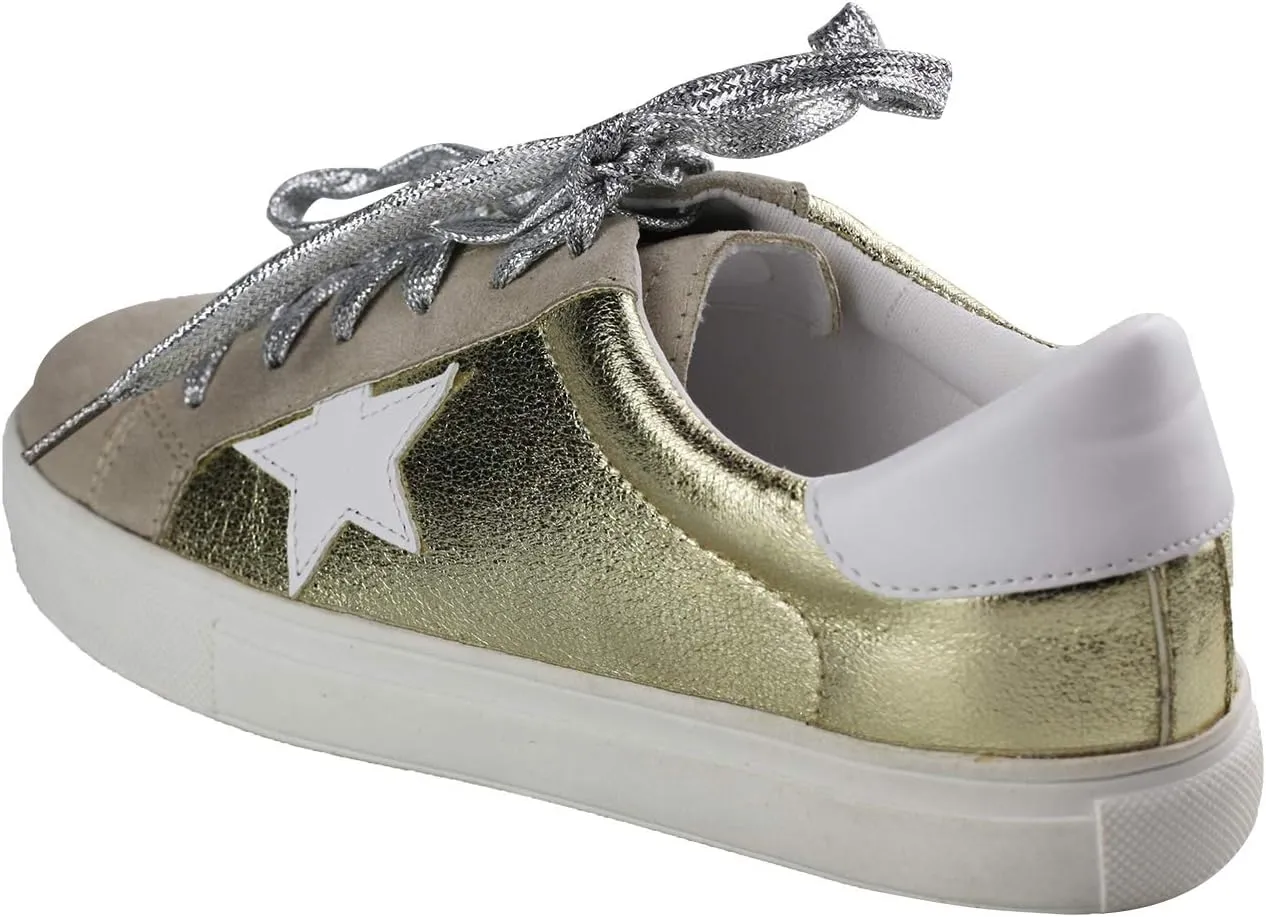 Womens Sneaker Flats Fashion Sneaker Glitter Metallic Lace Up Sparkle Slip On Street Casual Running Shoes