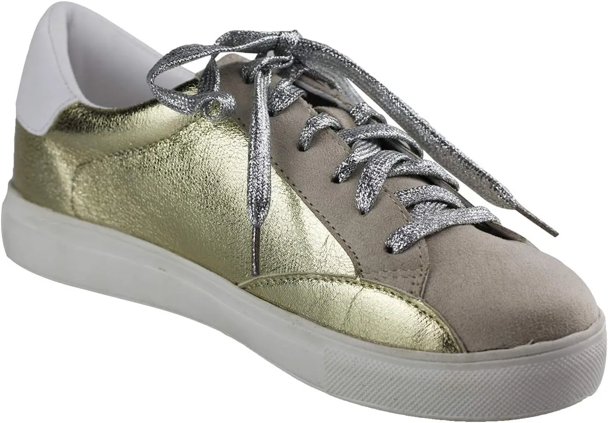 Womens Sneaker Flats Fashion Sneaker Glitter Metallic Lace Up Sparkle Slip On Street Casual Running Shoes