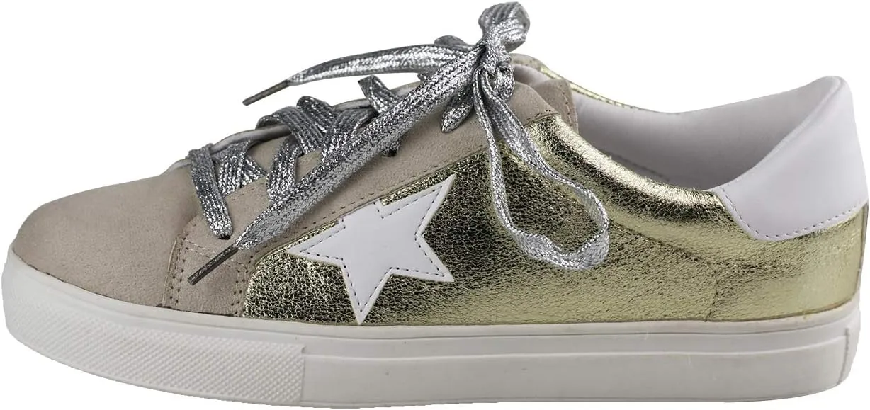 Womens Sneaker Flats Fashion Sneaker Glitter Metallic Lace Up Sparkle Slip On Street Casual Running Shoes