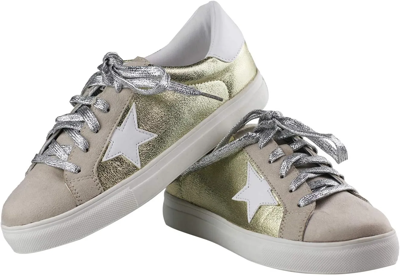 Womens Sneaker Flats Fashion Sneaker Glitter Metallic Lace Up Sparkle Slip On Street Casual Running Shoes