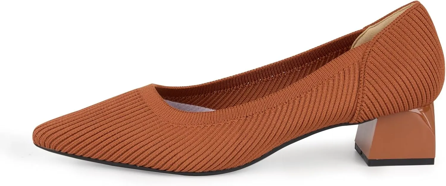 YEOJOU Heels for Women Knit Pointed Toe Women Pump Shoes Low Heel Comfortable Womens Dress Shoes Work