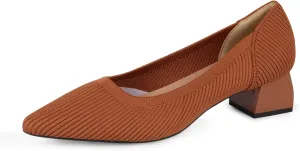 YEOJOU Heels for Women Knit Pointed Toe Women Pump Shoes Low Heel Comfortable Womens Dress Shoes Work