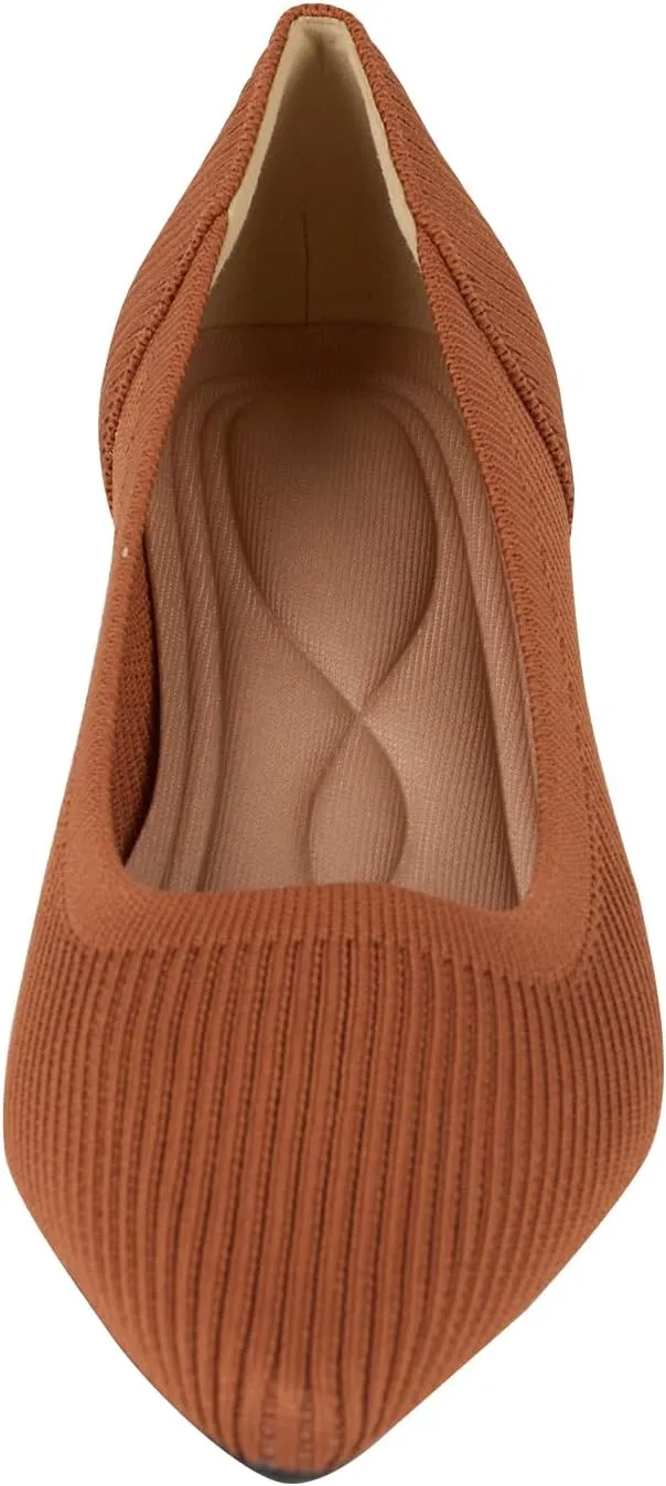YEOJOU Heels for Women Knit Pointed Toe Women Pump Shoes Low Heel Comfortable Womens Dress Shoes Work