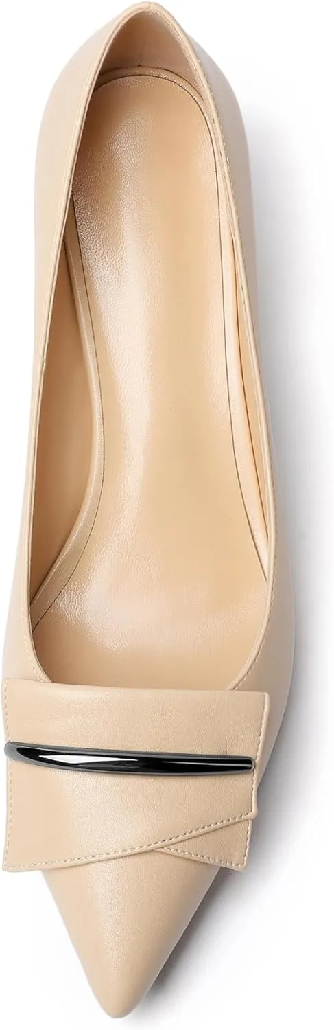YODEKS Women's Chunky Heel Pumps Low Block Heel Pointed Toe Slip on Dress Pump Shoes for Work Casual Daily Life Party Dress Shoes