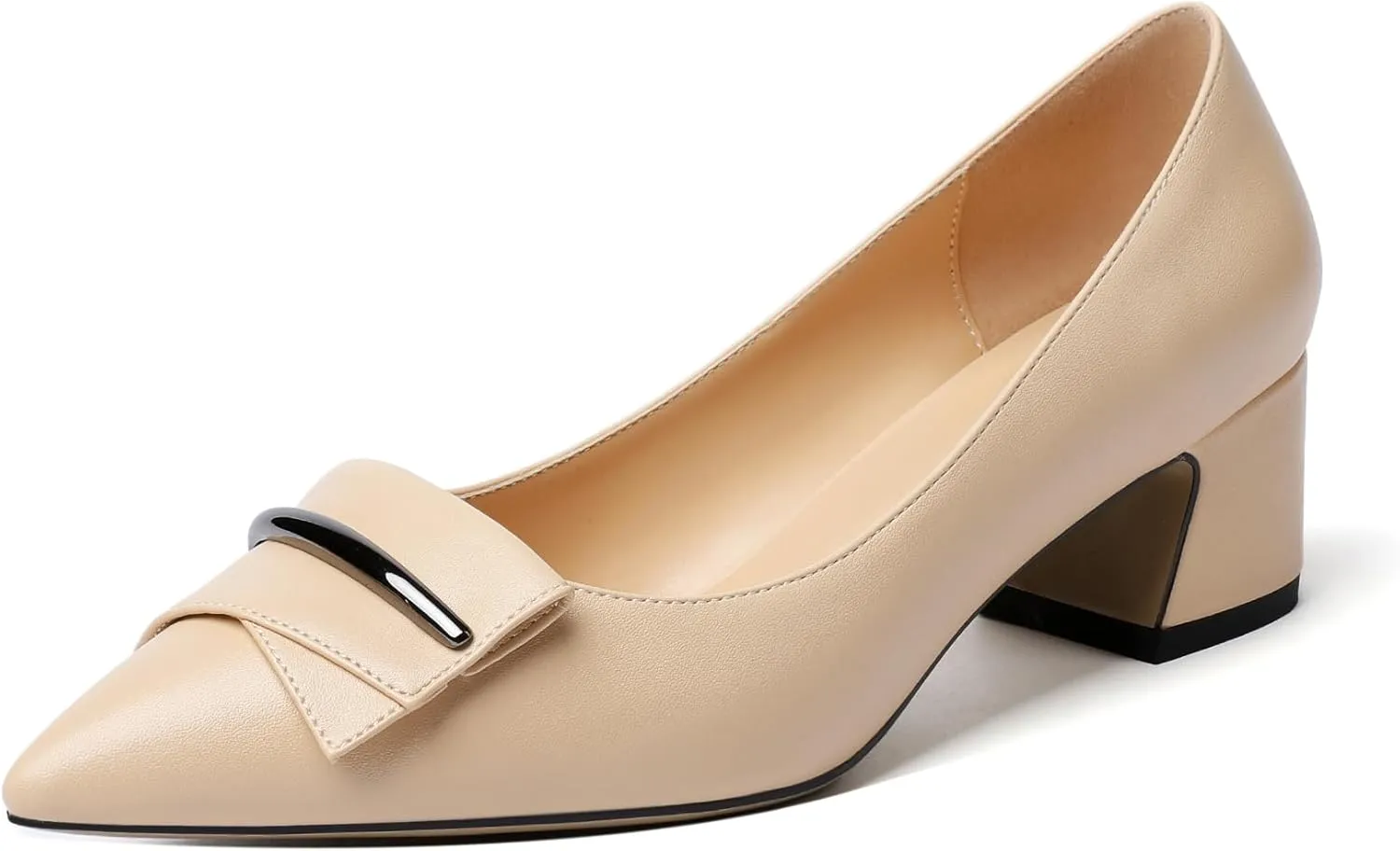 YODEKS Women's Chunky Heel Pumps Low Block Heel Pointed Toe Slip on Dress Pump Shoes for Work Casual Daily Life Party Dress Shoes