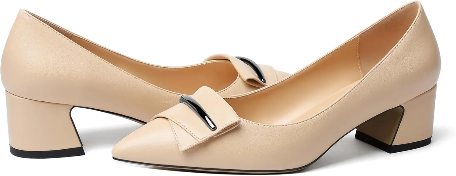YODEKS Women's Chunky Heel Pumps Low Block Heel Pointed Toe Slip on Dress Pump Shoes for Work Casual Daily Life Party Dress Shoes