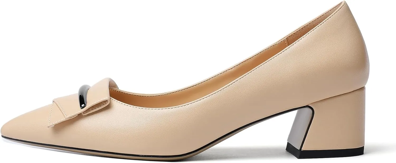 YODEKS Women's Chunky Heel Pumps Low Block Heel Pointed Toe Slip on Dress Pump Shoes for Work Casual Daily Life Party Dress Shoes