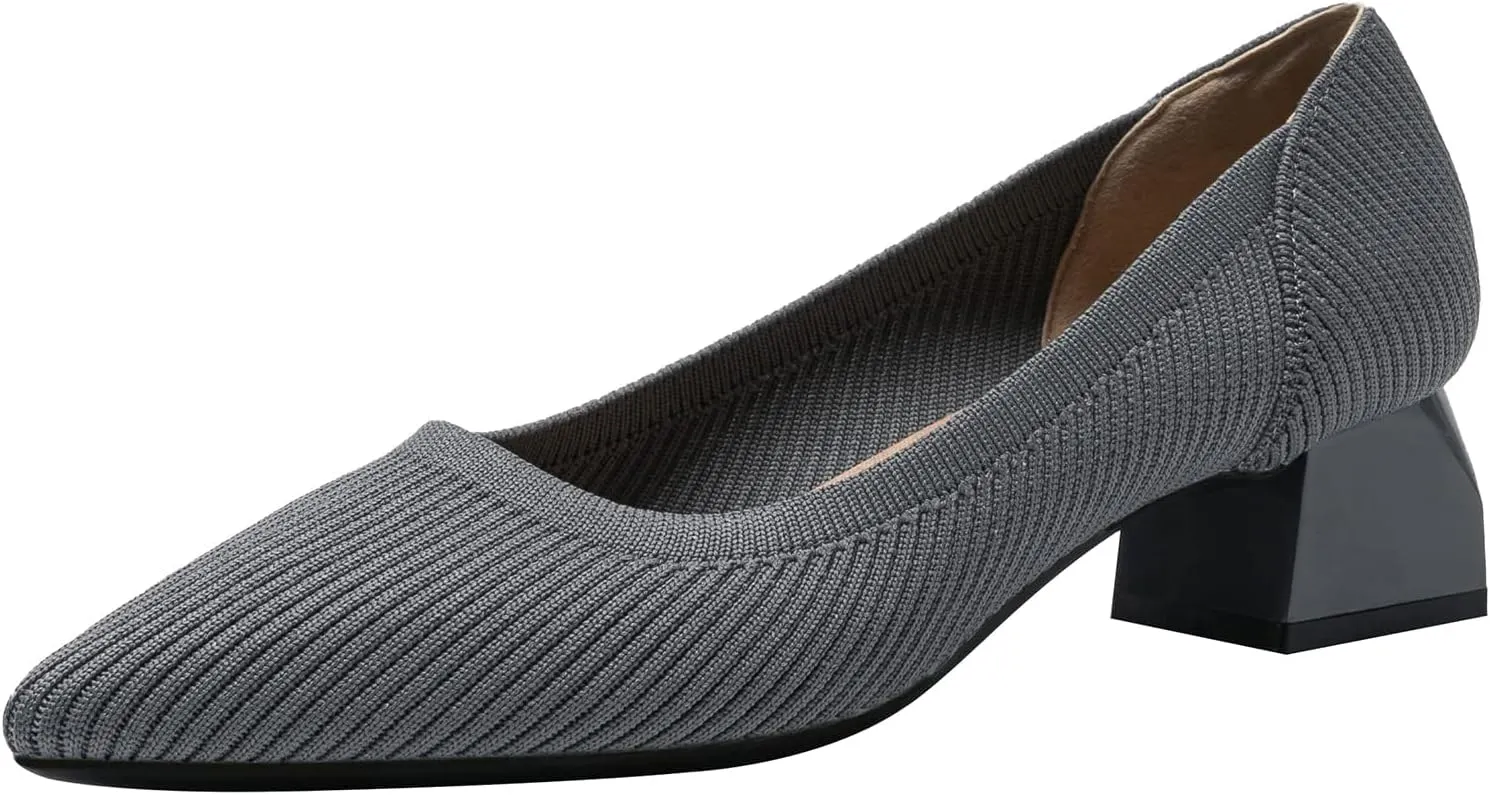 youngshow Women's Pumps Kitten Heels Pointed Toe Knit Slip On Comfortable Casual Formal Dress Shoes